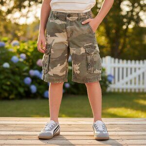 QUICKSILVER Camo Cargo Shorts Boys Size 7 Distressed Old School Heritage Hipster